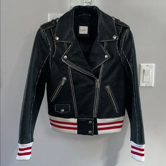Anine Bing Quinlan Moto Biked Jacket with Varsity Cuffs and Hem - Picture 8 of 12